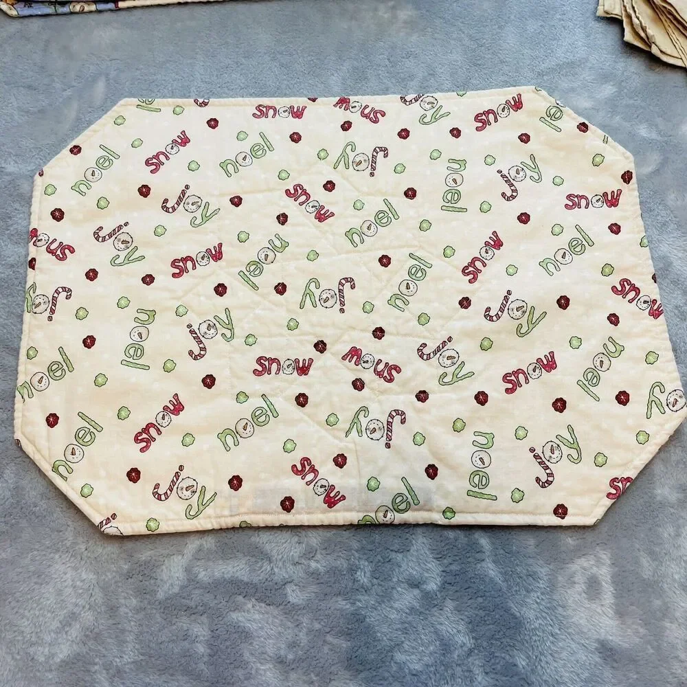 Holiday‎ Christmas Placemat Set (6) Reversible Snowmen Joy Noel Mats Napkins